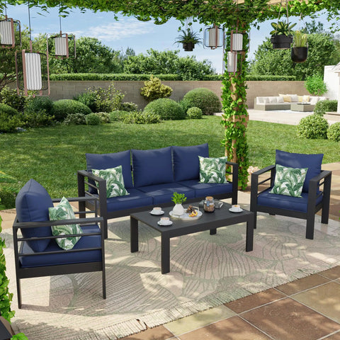 Outdoor Chair Cushions Set Of Four 23 By 20 By 4 Inches With Removable Cover Navy Waterproof And Fade Resistant For Patio Furniture Keeps It Cozy And Durable on patio chairs and sofa set