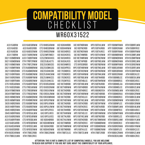 Compatibility checklist for Replacement Refrigerator Evaporator Fan Motor WR60X31522 For GE And Hotpoint models