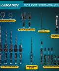 19 Piece Countersink Drill Bit Set for Woodworking with Tapered Bits, Plug Cutters, Hex Shank, Extension, and Case by Libraton