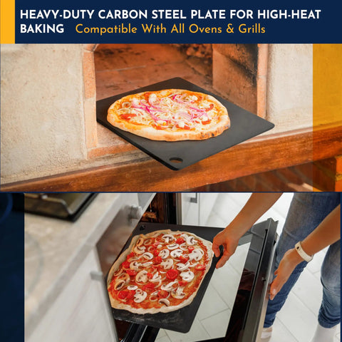 14x16 Inch Pizza Steel Pro Grade Heavy Duty Carbon Steel Baking Plate For Oven And Grill with pizza in oven