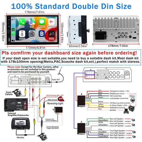 Installation guide for 7 Inch Double Din Car Stereo With Wireless CarPlay And Wireless Android Auto Full HD Touchscreen Receiver