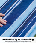 Close-up of Ultra Comfy Double 12 Foot Quilted Fabric Hammock Catalina Beach color showing skin-friendly fabric stripes