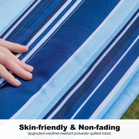 Close-up of Ultra Comfy Double 12 Foot Quilted Fabric Hammock Catalina Beach color showing skin-friendly fabric stripes