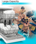 Slick 18 Inch Portable Dishwasher With Stainless Steel Tub Cleans Eight Place Settings fast showing dishes inside rack.