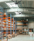 100 Inch Black Industrial Ceiling Fan No Light With Remote Control, Reversible 7 Aluminum Blades, DC Motor Ultra Quiet in warehouse.