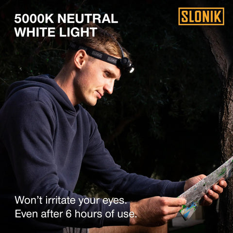 Rechargeable 1000 Lumen LED Headlamp With USB Power, IPX4 Waterproof Head Light in use during map reading outdoors