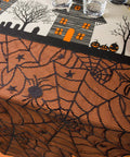 Straight Up Spooky Halloween Table Runner 14X72 Inches Reusable 100 Percent Cotton Fabric with spider web design.