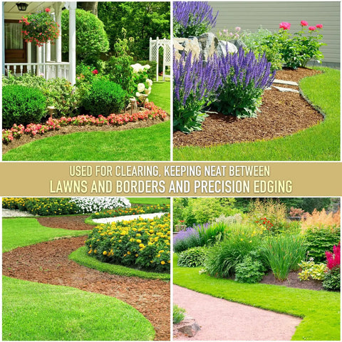 Saw Tooth Lawn Edger With T Grip Handle For Long Reach 38 Inch Half Moon Edging Tool For Sidewalks And Gardens, Manual Border Cutter For Neat Grass Lines And Plastic Edging Installation in a garden setting