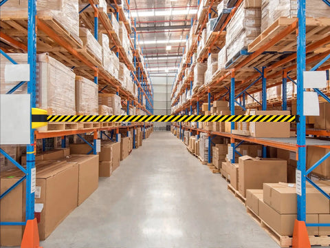 WMB-230 Magnetic Wall Mount Retractable Belt Barrier for Tight Spaces in warehouse, 30-foot black and yellow safety belt