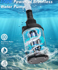 Rock Solid 12V DC Submersible Water Pump Delivering 1100GPH Flow And 16FT Lift With 6.6FT Hose Plus Grip Clamps, underwater view.