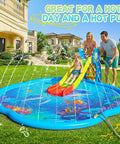 Sea World 75 Inch Splash Pad Sprinkler For Kids And Dogs Thickened Outdoor Water Toy with slide in a backyard setting