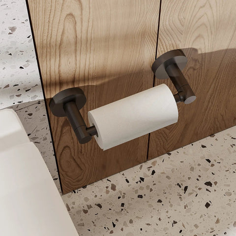 Matte Black Toilet Paper Holder With Double Post Pivoting Roll Arm For Wall Mount Heavy Duty Stainless Steel And Zinc Alloy