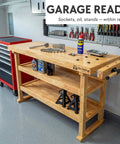 Beefy Rubberwood 60 Inch Workbench With Two Storage Shelves Heavy Duty 450 Lb Capacity Vise Slot And Bench Dog Holes in garage