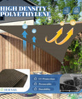 Right Triangle HDPE Sun Shade Sail For Backyard And Patio All Weather UV Resistant 8 By 8 By 11 Feet installed in a garden