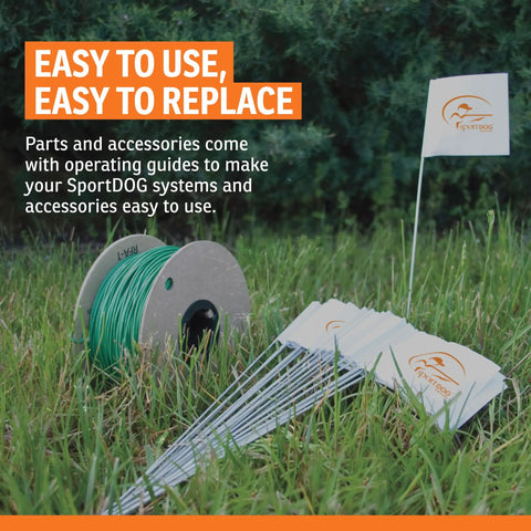 Wire And Flag Accessory Kit For In Ground Fence System And Upgrade Your Yard By One Third Acre; shown with 500 feet wire spool and flags.