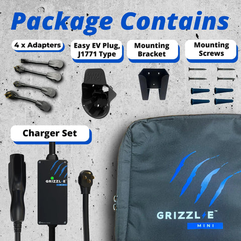 Package contains for Compact Portable EV Charger Level 1-2 Up To 40 Amp With 25 Ft Cable J1772 Connector NEMA 14-50 Plug UL.