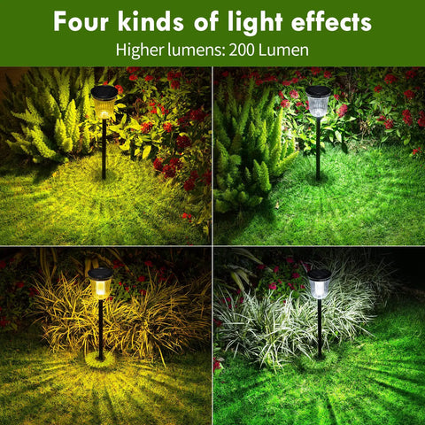 Solar Pathway Lights 4 Pack Outdoor IP65 Waterproof Garden Lights with Two Lighting Modes illuminating a garden path