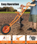 Man operating Gas Powered Earth Auger with 11 inch bit for fence garden and tree planting, showcasing easy operation features.
