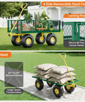 Garden Wagon Cart Workhorse Heavy Duty With 1400 Lb Capacity And 3 In 1 Convertible Design Fence Wagon Flatbed Tow Trailer