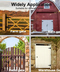 4 Pack 8 Inch T Strap Shed Door Hinges Heavy Duty With Screws For Wooden Fences Yard Gates Barn Doors And Patio Doors Black Powder Coated Rust Resistant visible on farm gate, barn gate, patio gate, and warehouse door