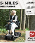 Front view of a black four-wheel powered mobility scooter with a front basket.