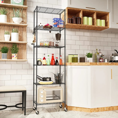 Heavy Duty 6 Tier Wire Shelving Unit Built For Badass Home Garage Organization With Smooth Rolling Casters And Fully Adjustable Levels Durable Black Storage Rack