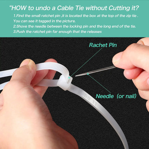 How to undo a Heavy Duty Zip Ties 50 Pack 24 Inch Nylon Cable Ties For Outdoor Use Industrial Strength White Tie Wraps