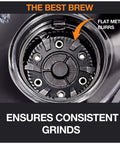 Flat metal burrs in Home Barista Ready Burr Coffee Grinder With 12 Grind Settings And 8 Oz Capacity For Drip French Press Espresso
