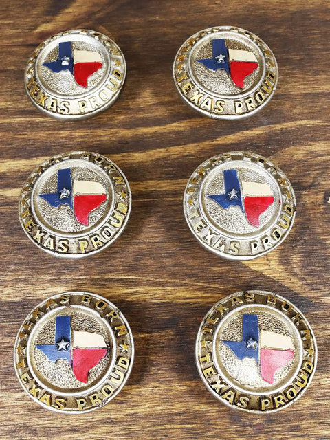 Pack Of Six Rustic Western Texas Flag Drawer Knobs Hand Painted Lone Star Cabinet Hardware For Down South Furniture Makeovers Featuring Mighty Fine Yeehaw Country Charm displayed on wooden surface.