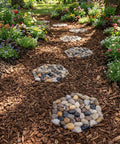 6 Pack Natural River Rock Hexagon Stepping Stones For Garden Pathway Mats With Non Slip Mesh Backing on garden path with flowers