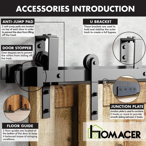 Black Rustic Double Track U Shape Bypass Sliding Barn Door Hardware Kit For Two Doors 4.5ft Flat Track accessories