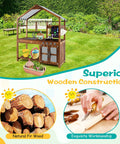 Outdoor Mud Kitchen For Kids With Canopy Wooden Pretend Play Kitchen Chalkboard Four Stoves Removable Sink Pots And Accessories