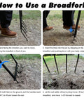 How to use Heavy Duty 5 Tine U Shaped Broadfork Garden Tool For Loosening Soil Without Disturbing Structure 20 Inch Wide 55 Inch Tall