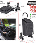 Stair Climber Trolley Dolly Cart With 6 Wheel Design, folded and full view, easy storage demo in car trunk, black