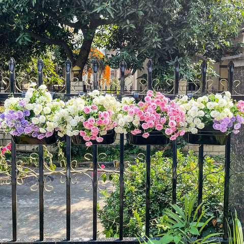 Four Pack Hanging Flower Pots, Metal Iron Wall Planter For Indoor And Outdoor Use On Railing, Fence, Balcony Or Garden