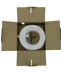 Security Alarm Cable 22/4 22AWG Unshielded Low-Voltage Wire 500ft White in open box, top view