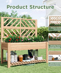 Wooden Elevated Garden Bed With Trellis On Sturdy Legs Free Standing Planter Box With Storage Shelf 47 By 24 By 55 Inches
