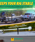Image showing Gen3 Adjustable Trolling Motor Stabilizer with vertical adjustment and no-drilling install on a boat.