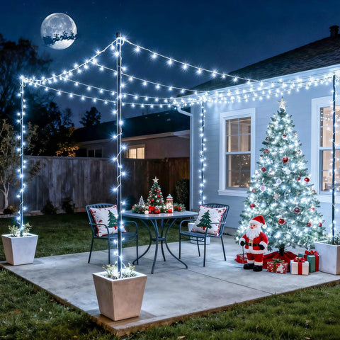 Ultra Long 168Ft 600 LED Cool White String Lights With Remote Plug In Twinkle Outdoor Indoor decorating patio and tree.