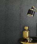 Dope Crocodile Texture Charcoal Black Wallpaper 3D Embossed Non Woven With Pre Applied Adhesive Durable Non Pasted Wall Covering