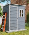 5x3 Ft Outdoor Storage Shed With Lockable Door, Rugged Weatherproof Resin Garden Shed With Floor And Ventilation, side view