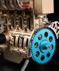 Premium Metal Inline Four Cylinder Engine Model Kit showcasing detailed anodized aluminum engine components against a dark background.