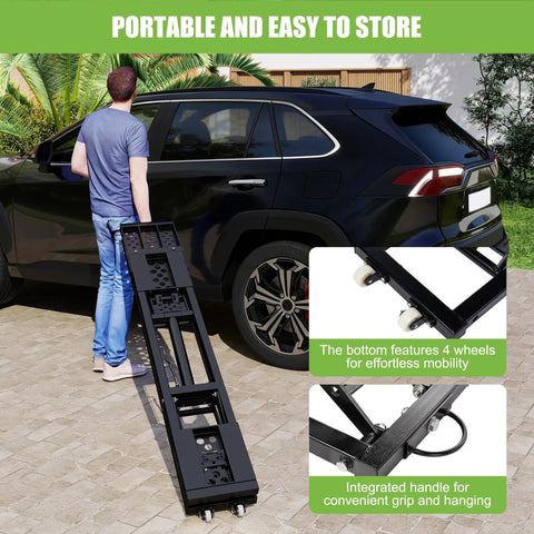 Beefy 7000 Lbs Portable Car Lift with wheels and handle for cars and SUVs, portable design for garage or shop use.
