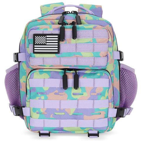 9L Mini Tactical Backpack For Men And Women, camo pattern with MOLLE, front view, ideal for hiking and gym use