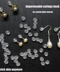 102 Count Comfort Impenetrable Soft Safety Earring Backs Made From TPE Medical-Grade Material Pacifier-Grade, scattered with earrings