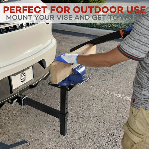 Heavy Duty Hitch Vise Mount Plate For 2 Inch Receivers Adjustable Height Vise Holder Portable Bench Vise Stand in use