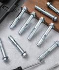 20 Pack 1/2 X 3-Inch Sleeve Anchors for Concrete, masonry and brick with hex head, zinc plated, heavy duty bolts on table