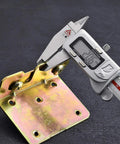 Heavy Duty Galvanized Bed Rail Brackets Universal Replacement Fittings Zinc Finished Steel Hardware For All Bed Frame Sizes Includes Mounting Screws No Sweat Quick Install Built Solid Long Term being measured with digital calipers.