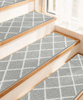 Non Slip Stair Treads For Wooden Steps 9 By 28 Inches Peel And Stick Indoor Runner For Kids Elders And Dogs Grey 4 Pack Soft Polyester With TPE Backing For Quiet Safe Steps displayed on wooden stairs