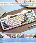 Wireless 98 Key Mechanical Keyboard Offering A Super Cute Cake Inspired Design With Dedicated Numpad Choco Candy Switches Compact Form Factor showcasing vibrant RGB backlight.